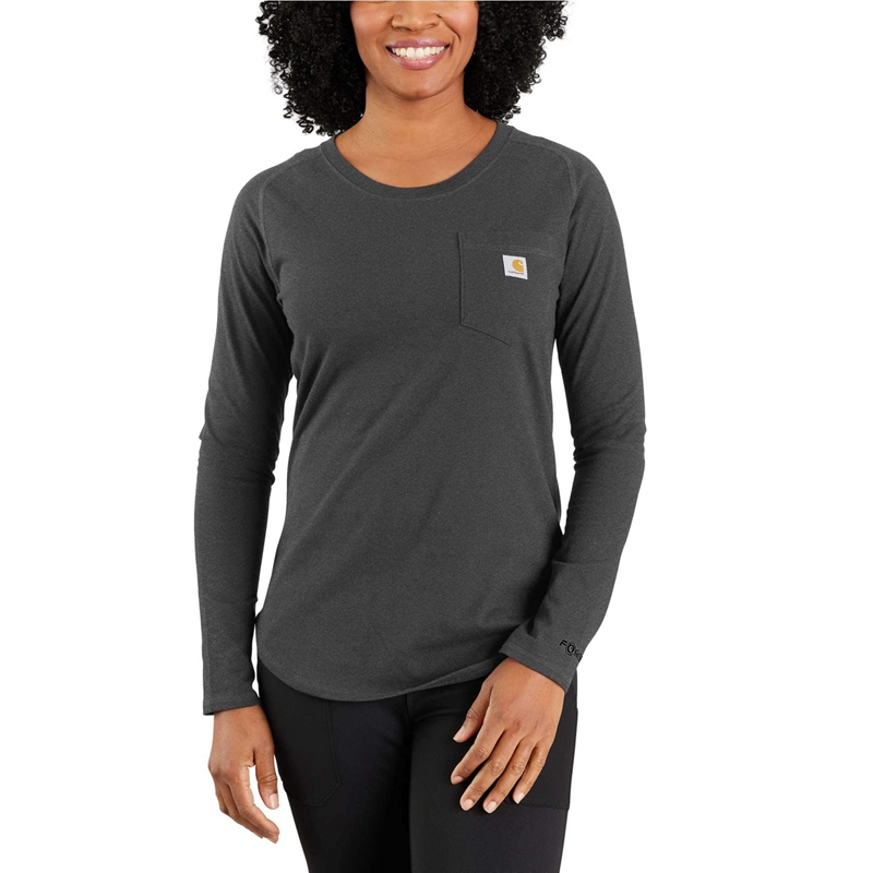 Dark Grey Women Carhartt Force® Relaxed Fit Midweight Long-Sleeve Pocket T-Shirt | KZX-961082