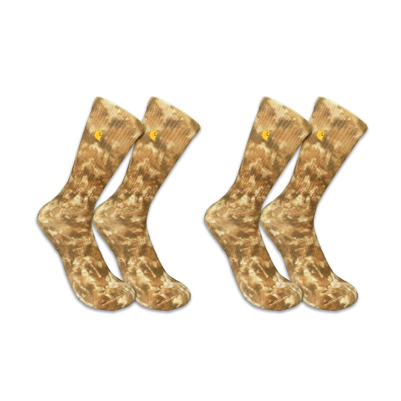 Dark Khaki Men Carhartt Midweight Tie-Dye Crew 2-Pack Socks | RLC-961420