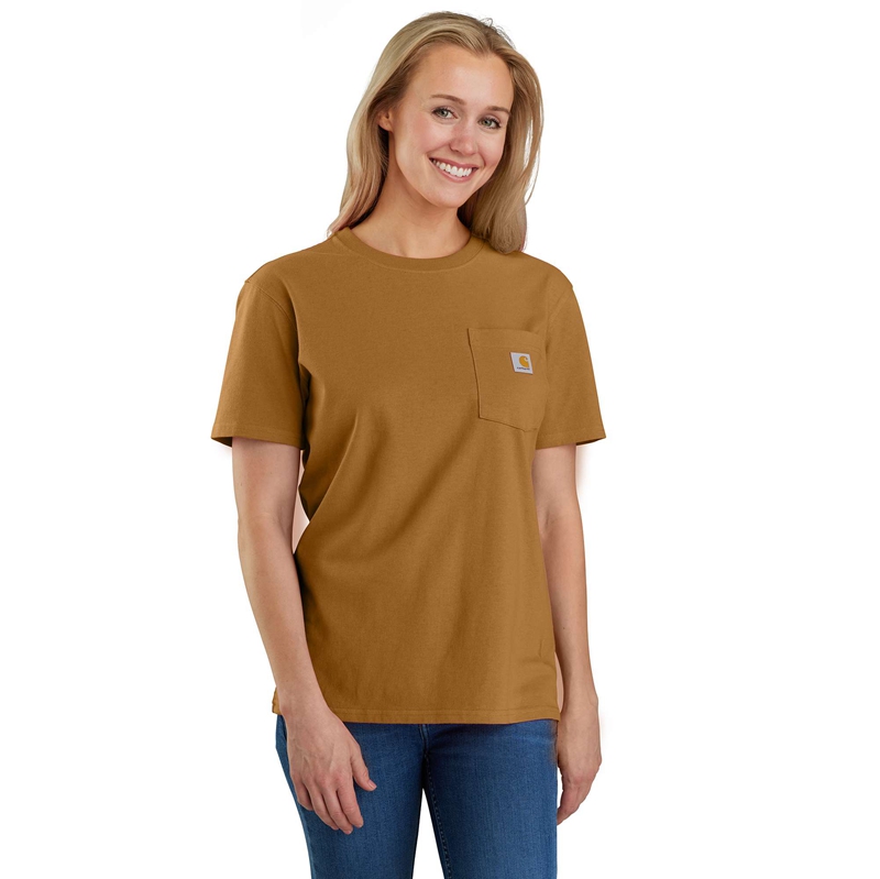 Dark Yellow Women Carhartt Loose Fit Heavyweight-Sleeve Pocket T-Shirt | VPB-903486