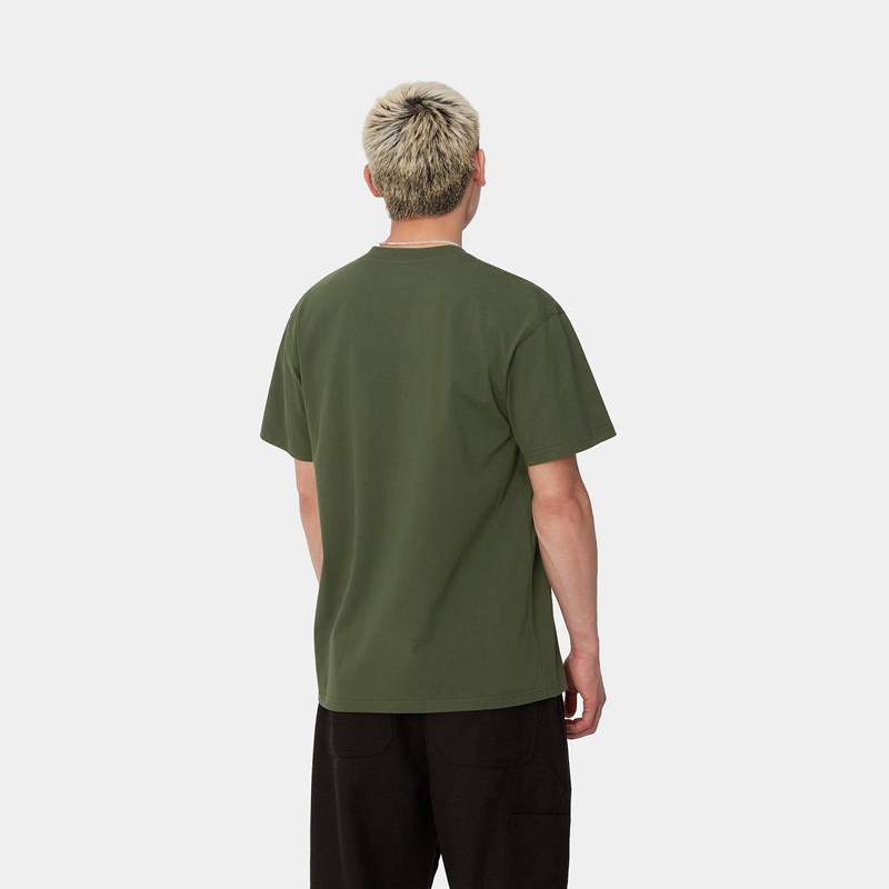 Green Men Carhartt American Script T-Shirt | AWY-217365