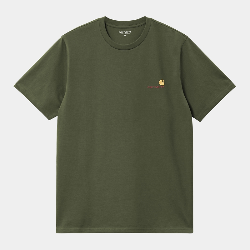 Green Men Carhartt American Script T-Shirt | AWY-217365