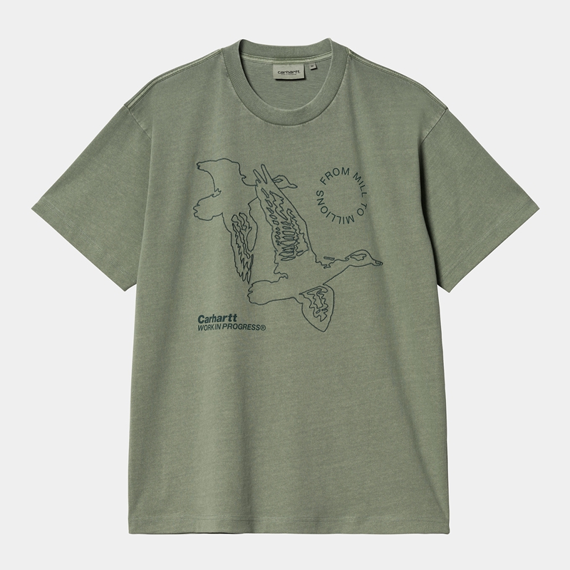 Green Men Carhartt Flying Ducks T-Shirt | AOI-047813