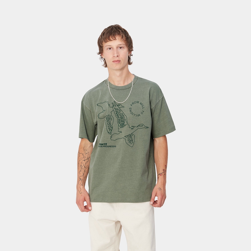 Green Men Carhartt Flying Ducks T-Shirt | AOI-047813