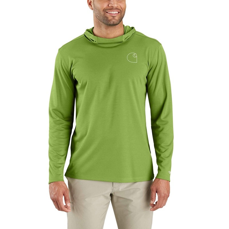 Green Men Carhartt Force Sun Defender™ Lightweight Long-Sleeve Hooded Logo Graphic T-Shirt | EON-187624