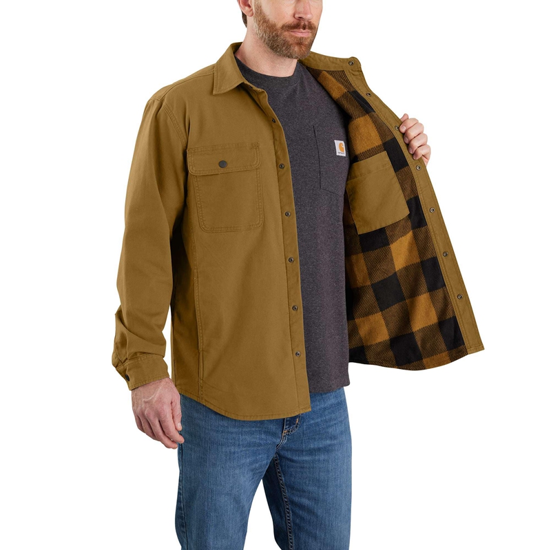 Green Men Carhartt Rugged Flex® Relaxed Fit Canvas Fleece-Lined Shirt Jackets | CZK-852309