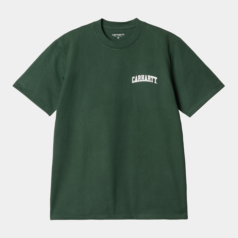 Green Men Carhartt University Script T-Shirt | FUA-862539