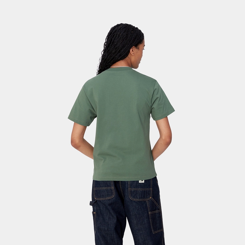 Green Women Carhartt Pocket T-Shirt | NJG-562793