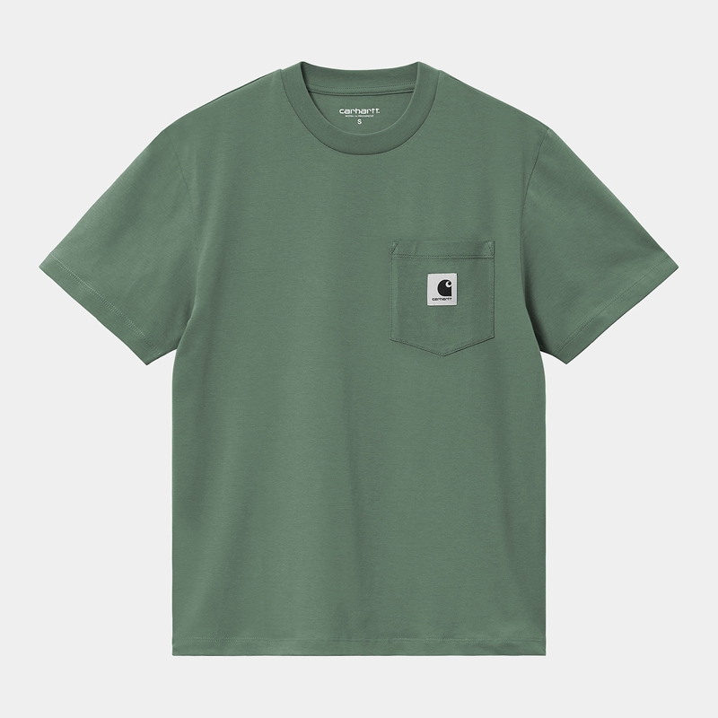 Green Women Carhartt Pocket T-Shirt | NJG-562793