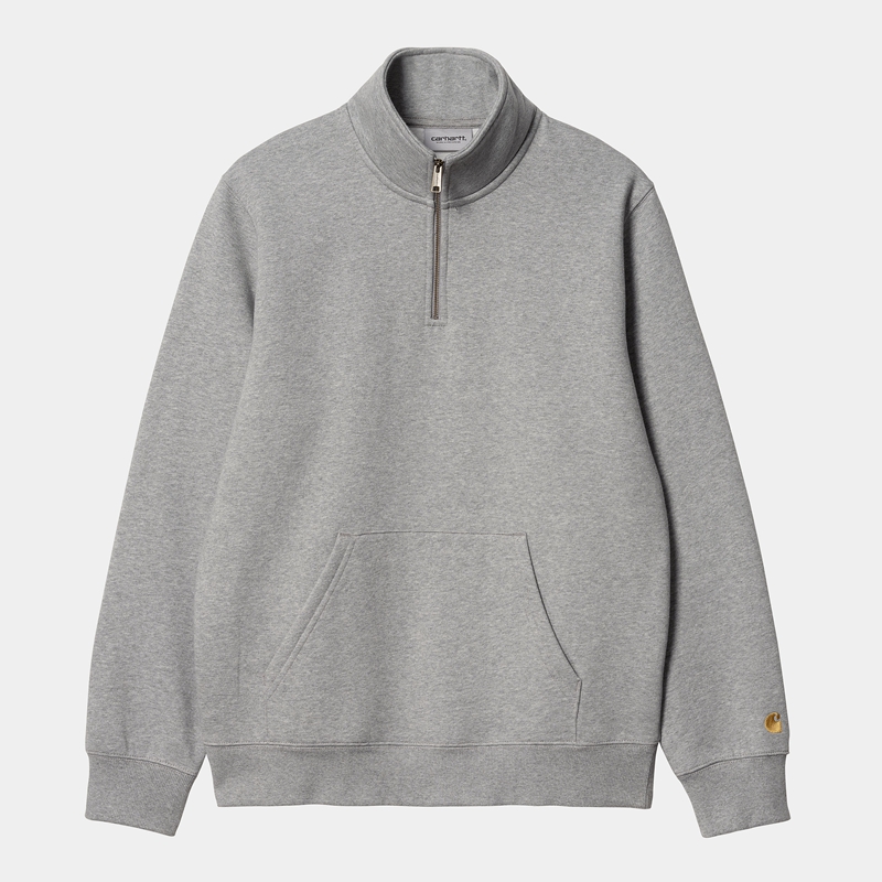 Grey Men Carhartt Chase Neck Zip Sweatshirt | HMO-213568