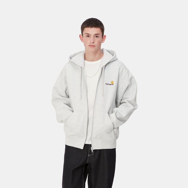 Grey Men Carhartt Hooded American Script Jackets | HLS-721694