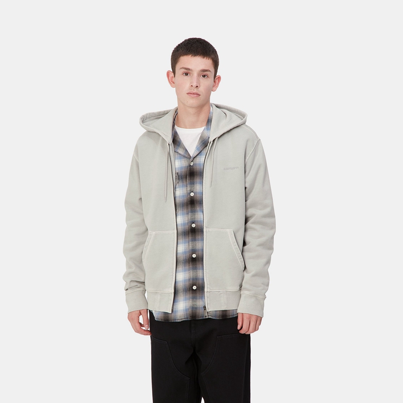 Grey Men Carhartt Hooded Duster Script Jackets | YHP-487396