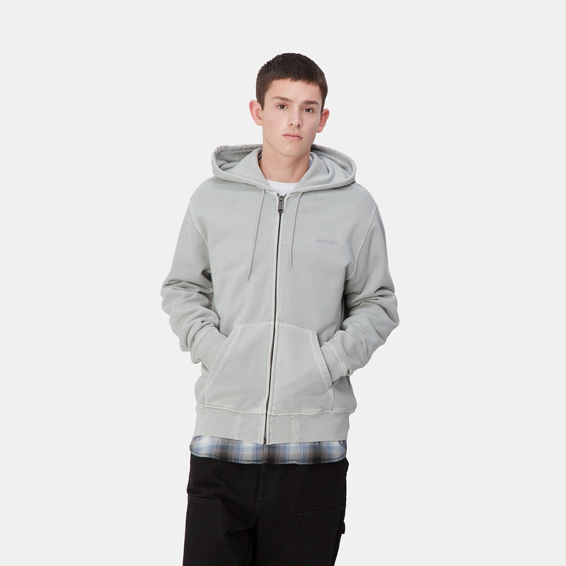 Grey Men Carhartt Hooded Duster Script Jackets | YHP-487396