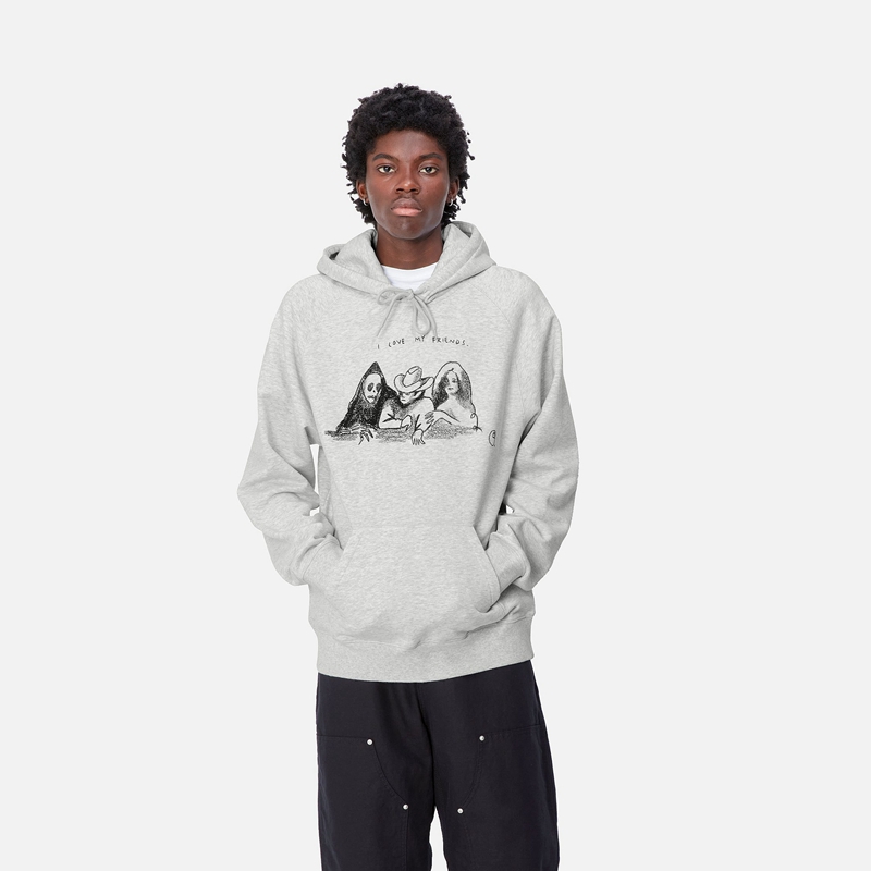 Grey Men Carhartt Hooded Pepe Friends Hoodie | NEL-913520