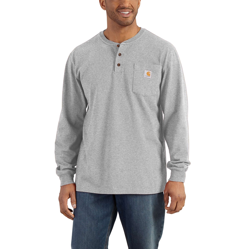 Grey Men Carhartt Loose Fit Heavyweight Long-Sleeve Pocket Henley T-Shirt | LFV-941678