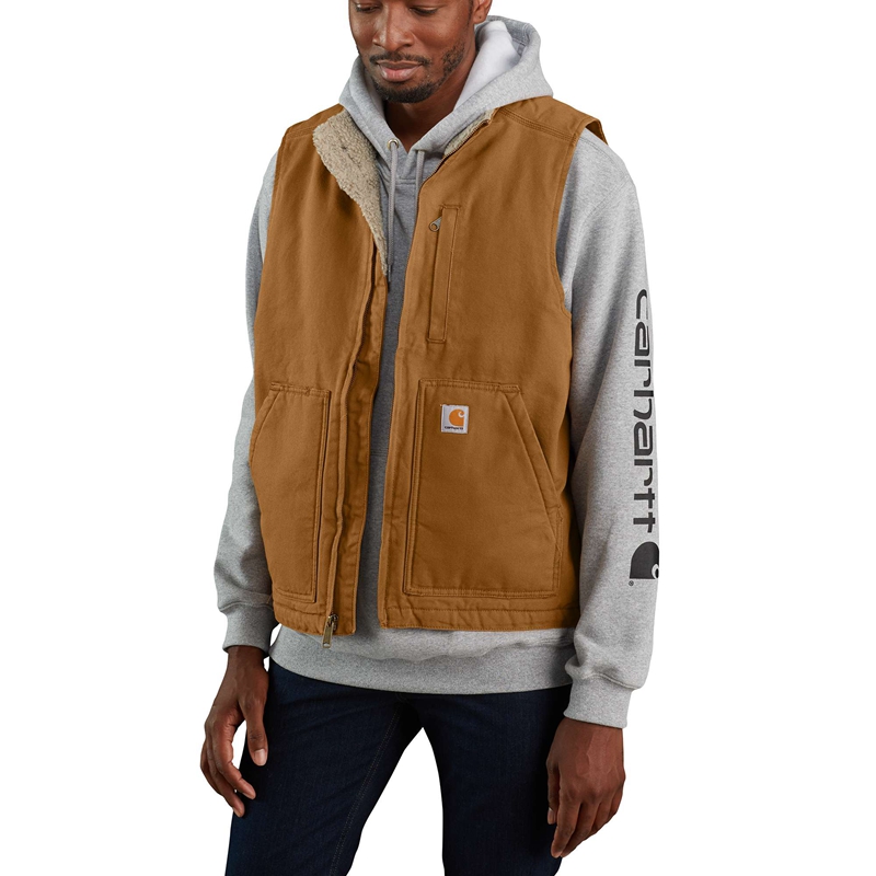 Grey Men Carhartt Mock-Neck Sherpa-Lined Vest | RML-691708