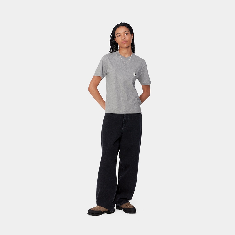 Grey Women Carhartt Pocket T-Shirt | CMU-138475