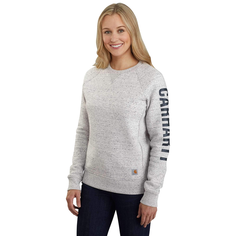 Grey Women Carhartt Relaxed Fit Midweight Crewneck Block Logo Sleeve Graphic Sweatshirt | GIQ-364218