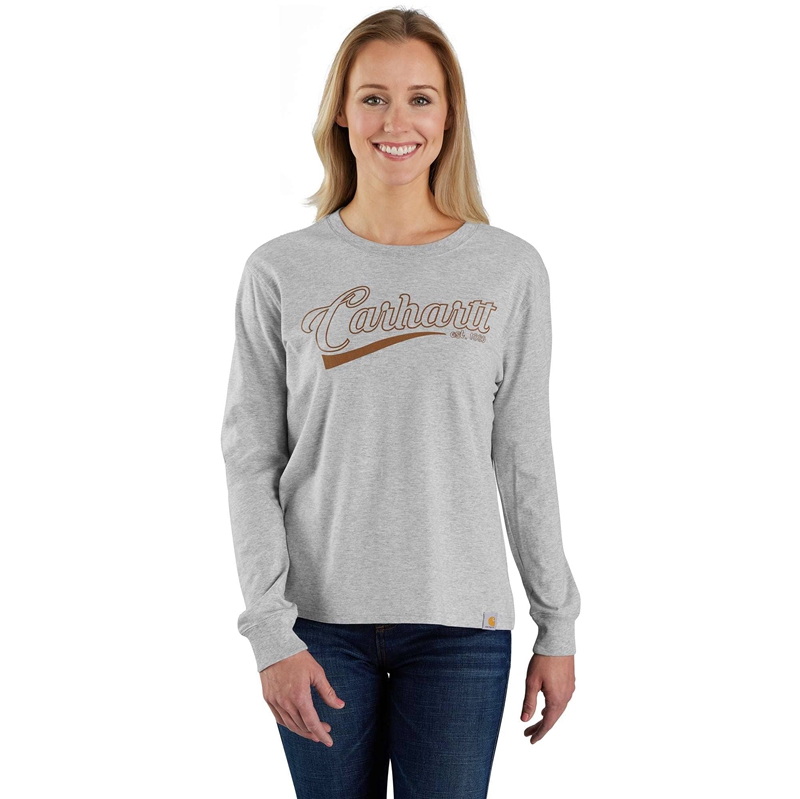 Grey Women Carhartt TENCEL™ Fiber Series Loose Fit Long-Sleeve Logo Graphic T-Shirt | OEB-635412