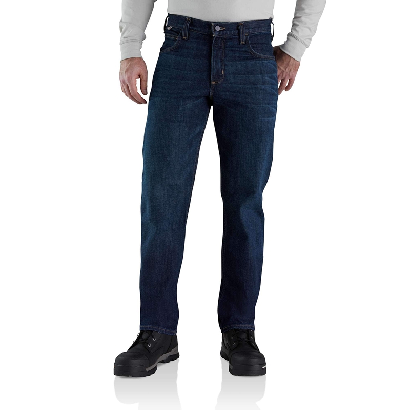 Indigo Men Carhartt Flame-Resistant Rugged Flex® Slim Fit 5 Pocket Jeans | PZC-789524