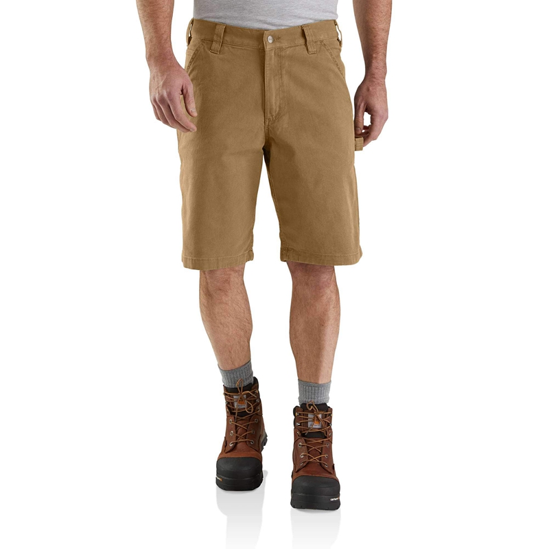 Khaki Men Carhartt Rugged Flex® Relaxed Fit Canvas Utility Work Shorts | OEV-246893