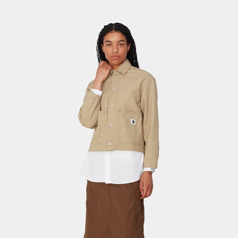 Khaki Women Carhartt Simple Shirt Jackets | WIF-278190