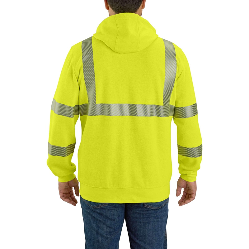 Light Green Men Carhartt Flame Resistant High-Visibility Force Loose Fit Midweight Full-Zip Class 3 Sweatshirt | JYZ-913586