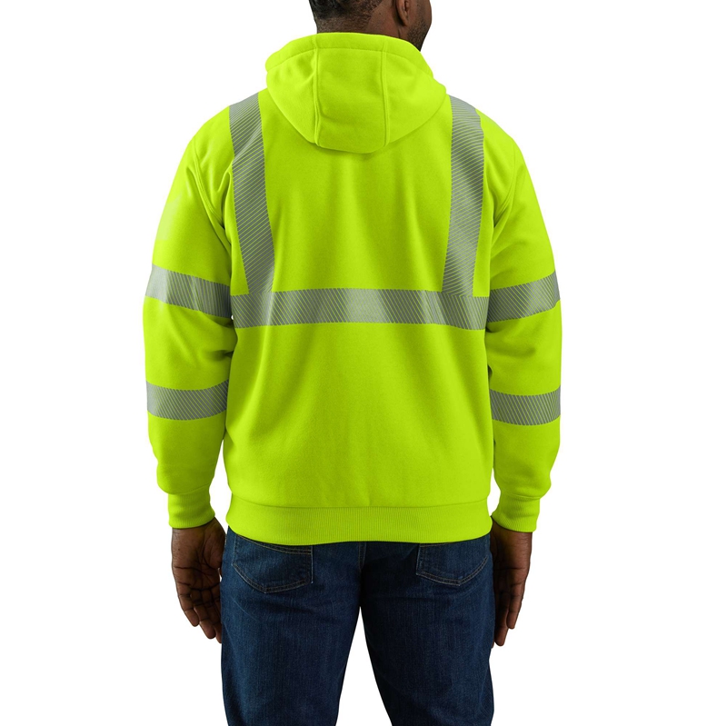 Light Green Men Carhartt High-Visibility Loose Fit Midweight Thermal-Lined Full-Zip Class 3 Sweatshirt | LHP-178906