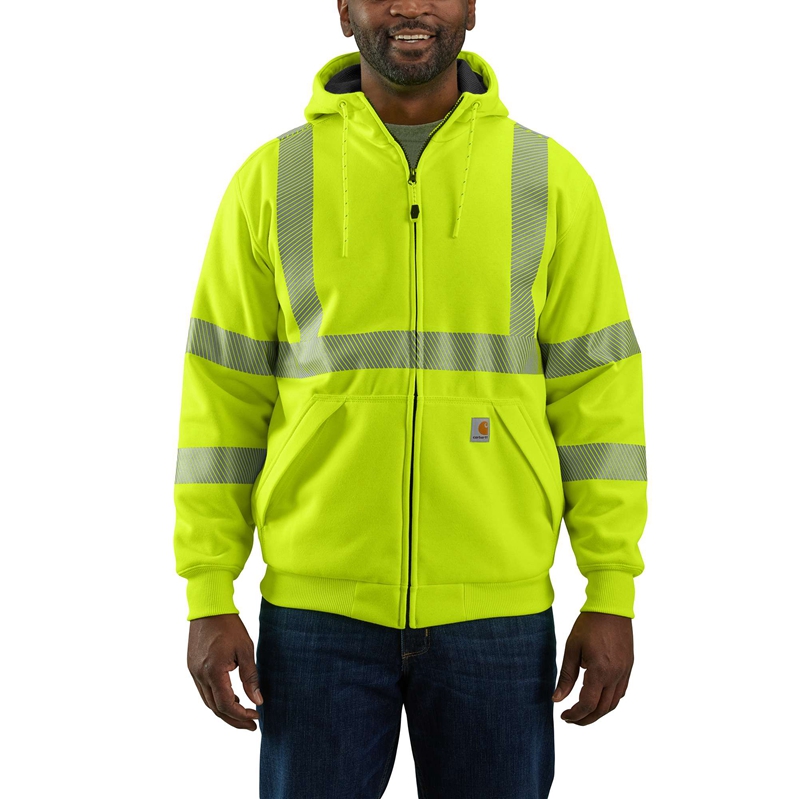 Light Green Men Carhartt High-Visibility Loose Fit Midweight Thermal-Lined Full-Zip Class 3 Sweatshirt | LHP-178906