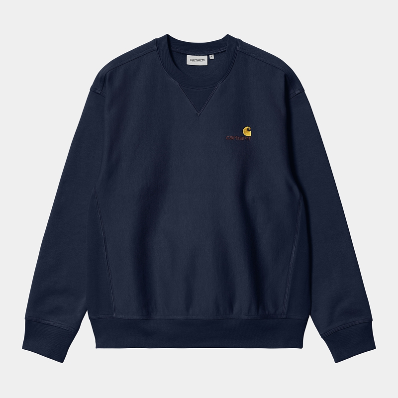 Navy Men Carhartt American Script Sweatshirt | OAE-651729