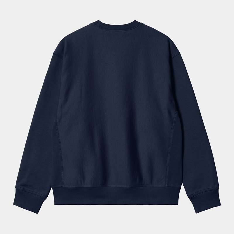 Navy Men Carhartt American Script Sweatshirt | OAE-651729