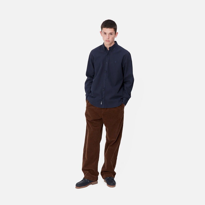 Navy Men Carhartt Bolton Shirts | KEC-645927