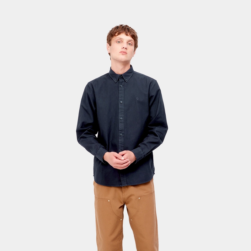 Navy Men Carhartt Bolton Shirts | KVH-347058