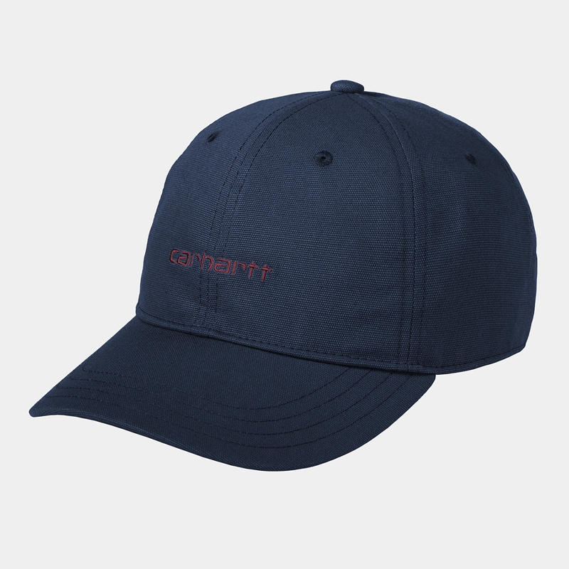 Navy Men Carhartt Canvas Script Hats | QUG-518264