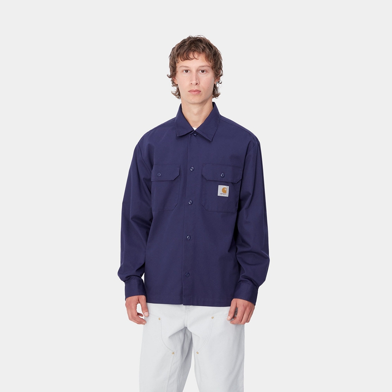 Navy Men Carhartt Craft Shirts | UMB-713985