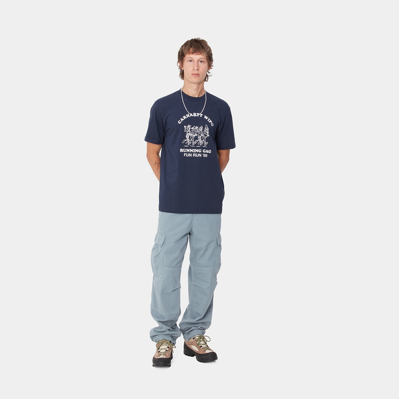 Navy Men Carhartt Fun Run T-Shirt | YWV-204196