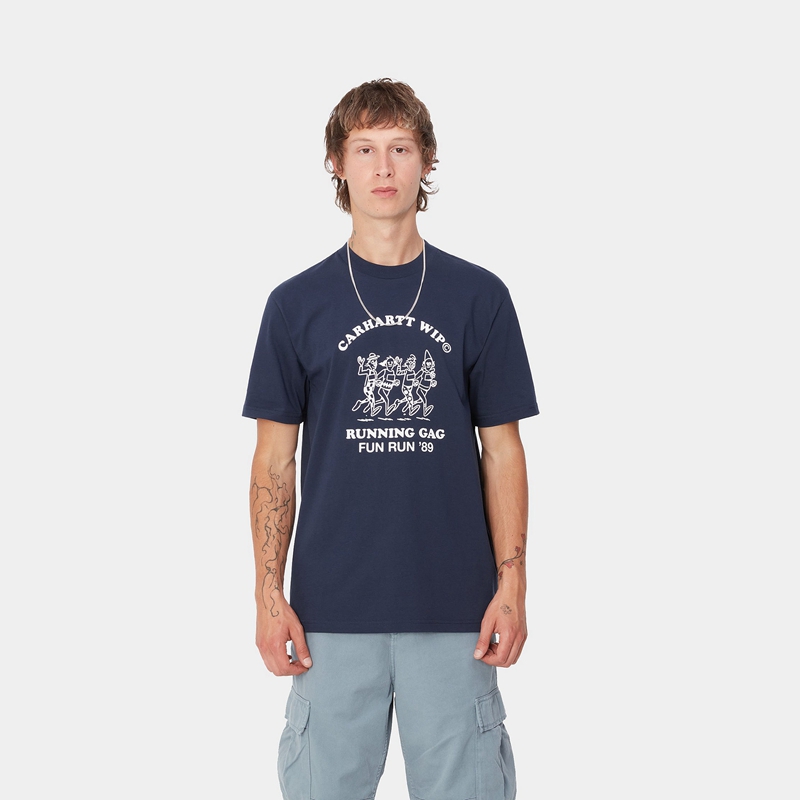 Navy Men Carhartt Fun Run T-Shirt | YWV-204196