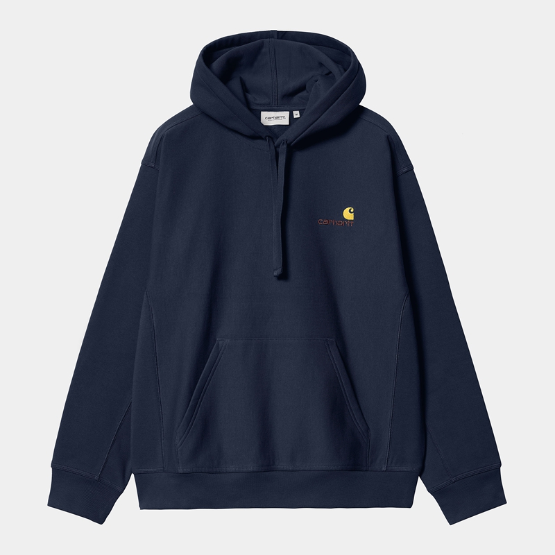 Navy Men Carhartt Hooded American Script Hoodie | BOF-092516