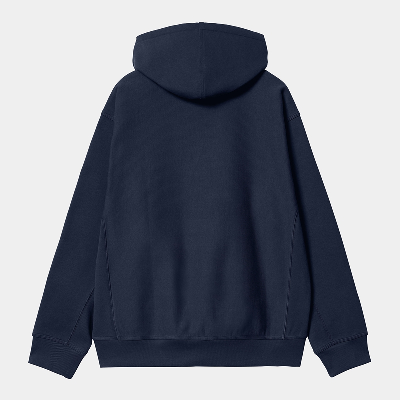 Navy Men Carhartt Hooded American Script Hoodie | BOF-092516