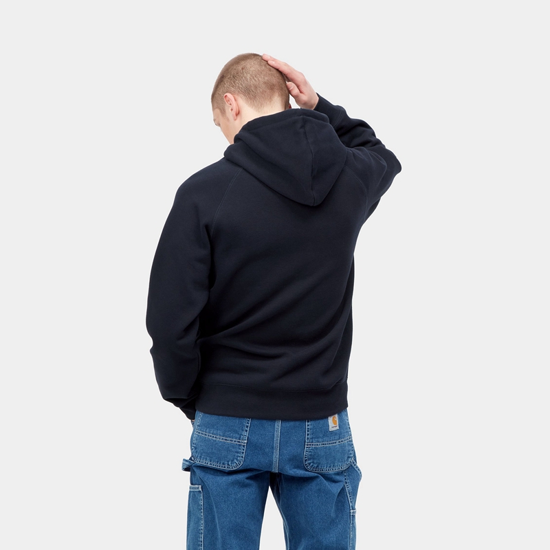 Navy Men Carhartt Hooded Chase Sweatshirt | ZUC-198043