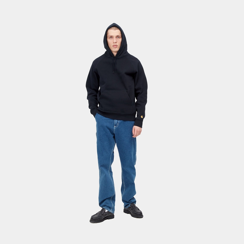 Navy Men Carhartt Hooded Chase Sweatshirt | ZUC-198043