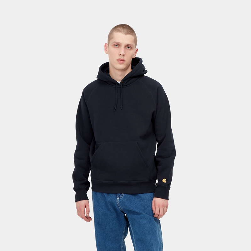 Navy Men Carhartt Hooded Chase Sweatshirt | ZUC-198043