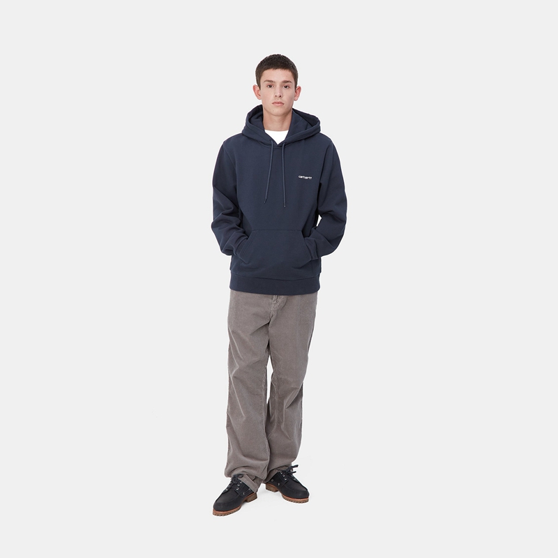 Navy Men Carhartt Hooded Script Embroidery Hoodie | BQD-536074