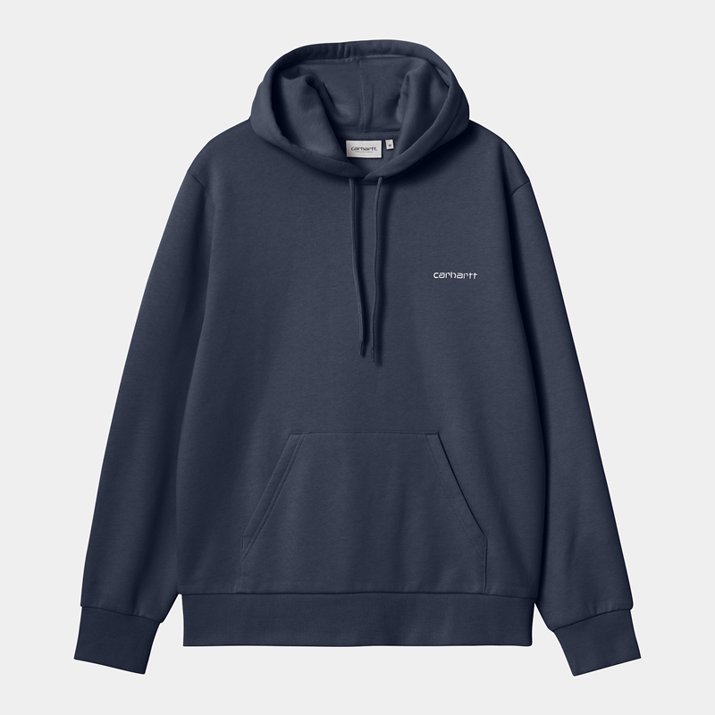 Navy Men Carhartt Hooded Script Embroidery Hoodie | BQD-536074