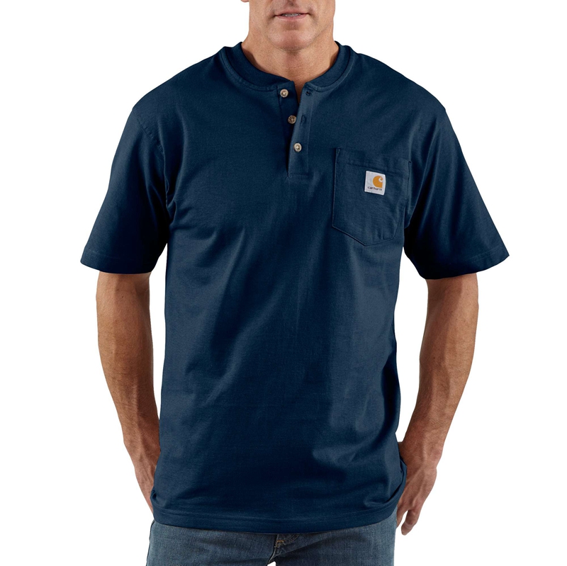 Navy Men Carhartt Loose Fit Heavyweight Short-Sleeve Pocket Henley T-Shirt | GYP-946820