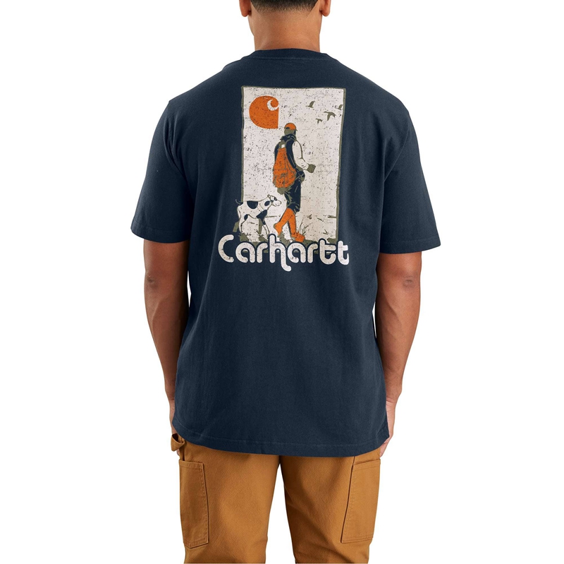 Navy Men Carhartt Loose Fit Heavyweight Short-Sleeve Dog Graphic T-Shirt | HKL-245918