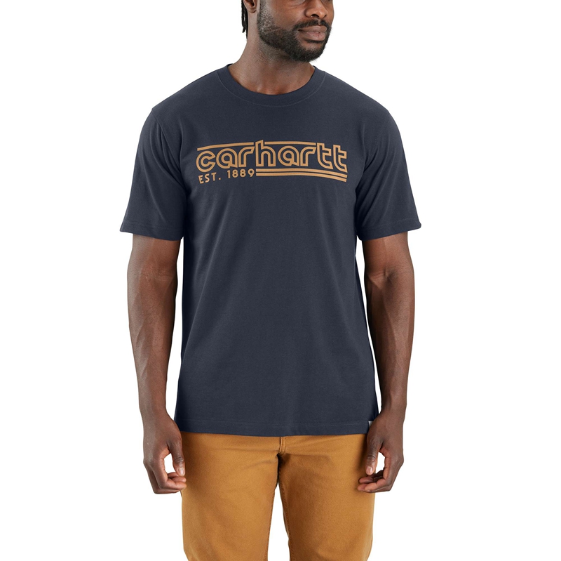 Navy Men Carhartt Relaxed Fit Lightweight Short-Sleeve Logo Graphic T-Shirt | PDY-864702