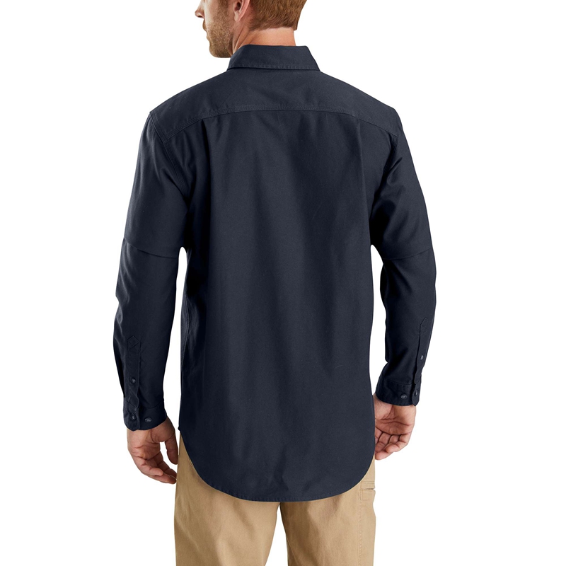 Navy Men Carhartt Rugged Flex® Relaxed Fit Midweight Canvas Long-Sleeve Shirts | RIV-532048