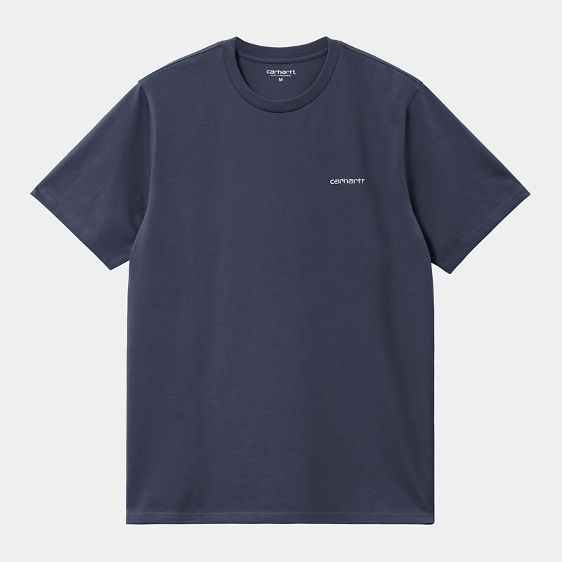 Navy Men Carhartt Script Embroidery T-Shirt | PKF-098325