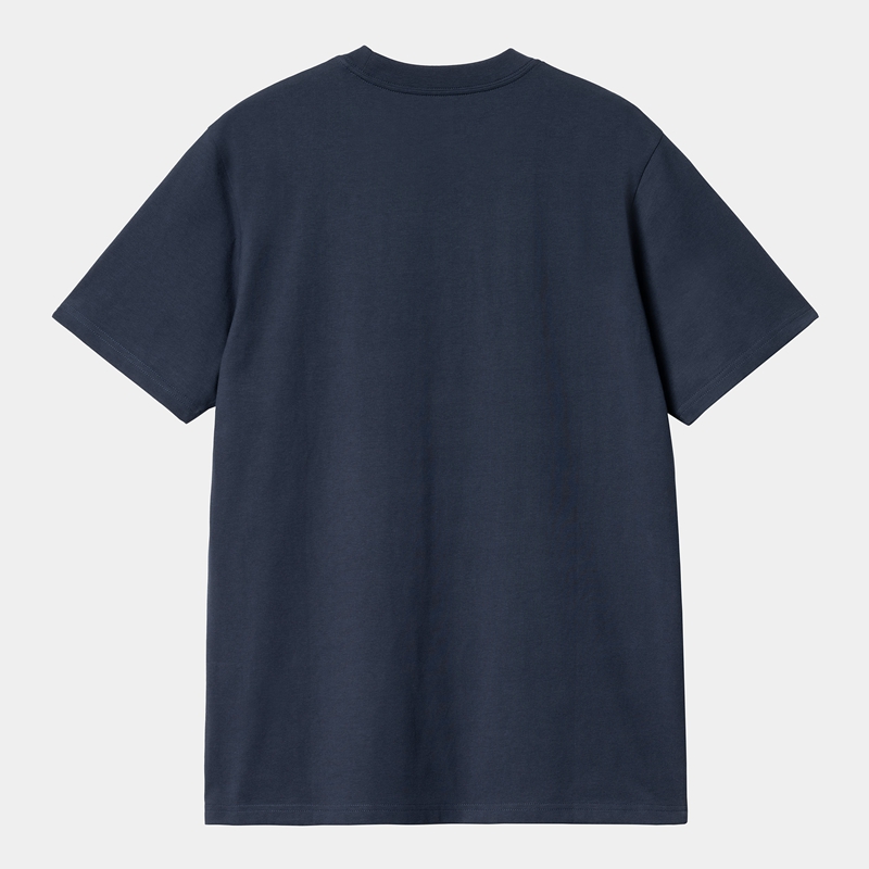 Navy Men Carhartt Script T-Shirt | AUB-859037