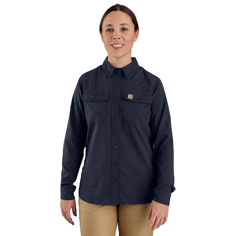 Navy Women Carhartt Force® Relaxed Fit Lightweight Long Sleeve Shirts | TIG-720154